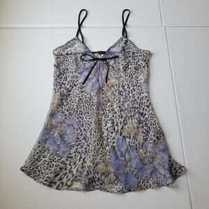 Y2K Sheer Leopard Floral Babydoll Chemise Womens Small Whimsygoth Fairy Lace